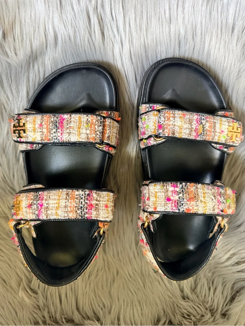 Tory Burch Kira Sport Sandal Women Size 6.5 Tweed Pink/Black